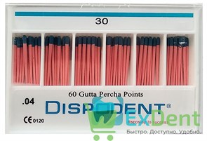 Гуттаперчевые штифты 04 №30 Dispodent - для пломбирования корневых каналов (60 шт)